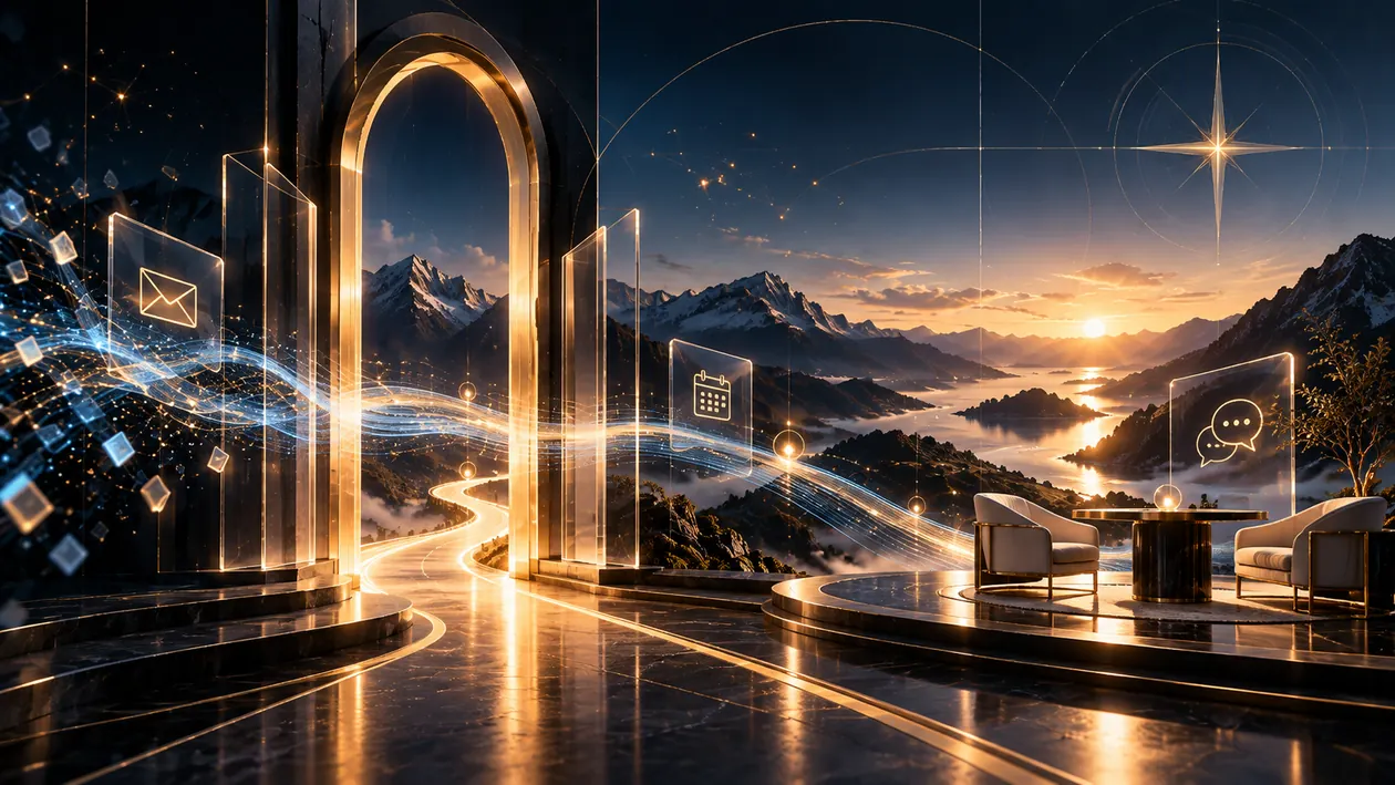 A visual invitation to a conversation, with calendar and message motifs.