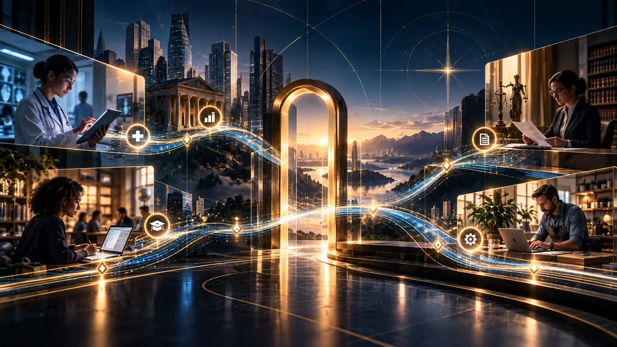 Illustrative professional environments connected by responsible approval and review.